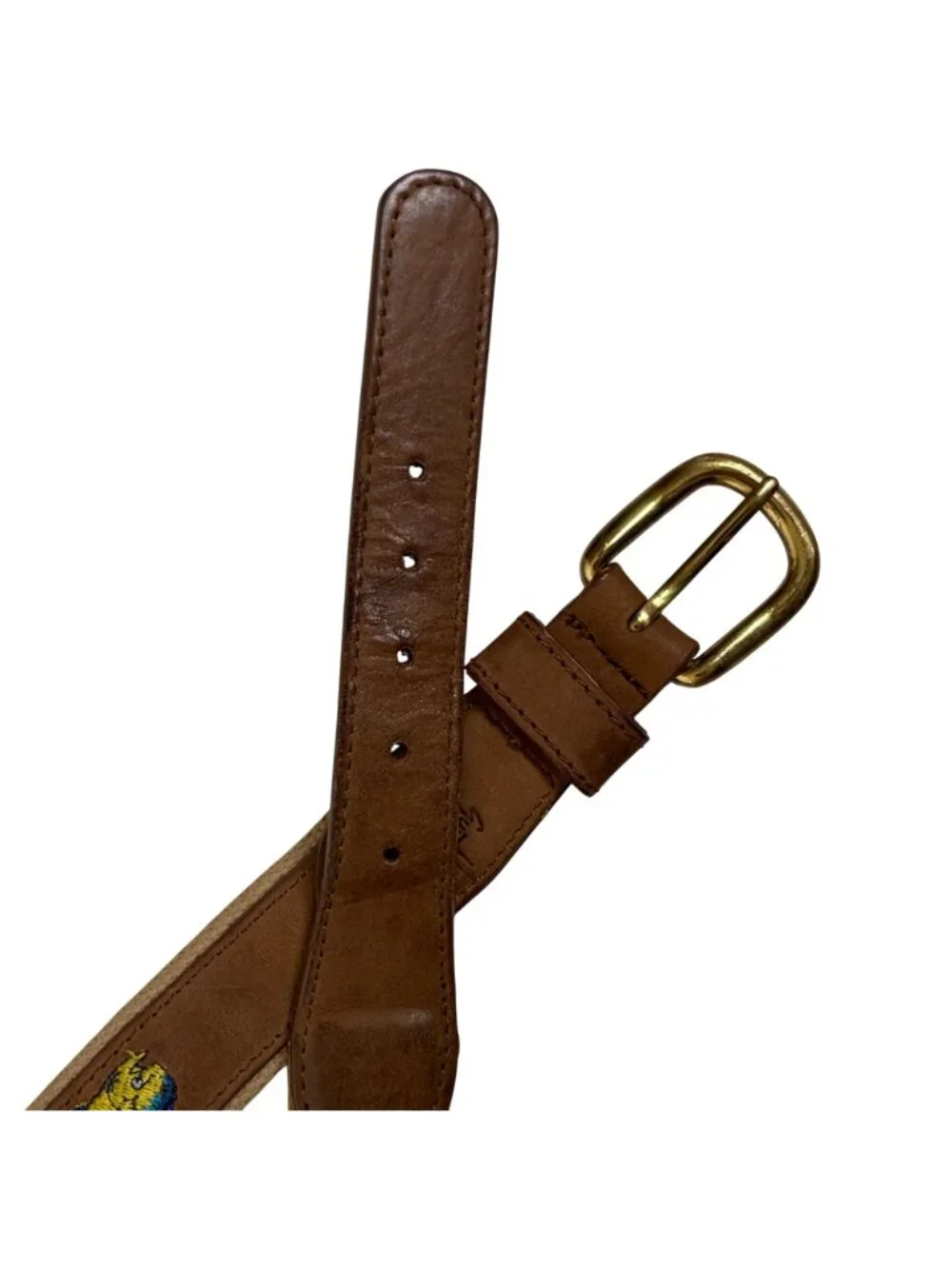 Guy Harvey Brown Leather Canvas Mahi Mahi Fish Belt Mens 32 Preppy Fishing